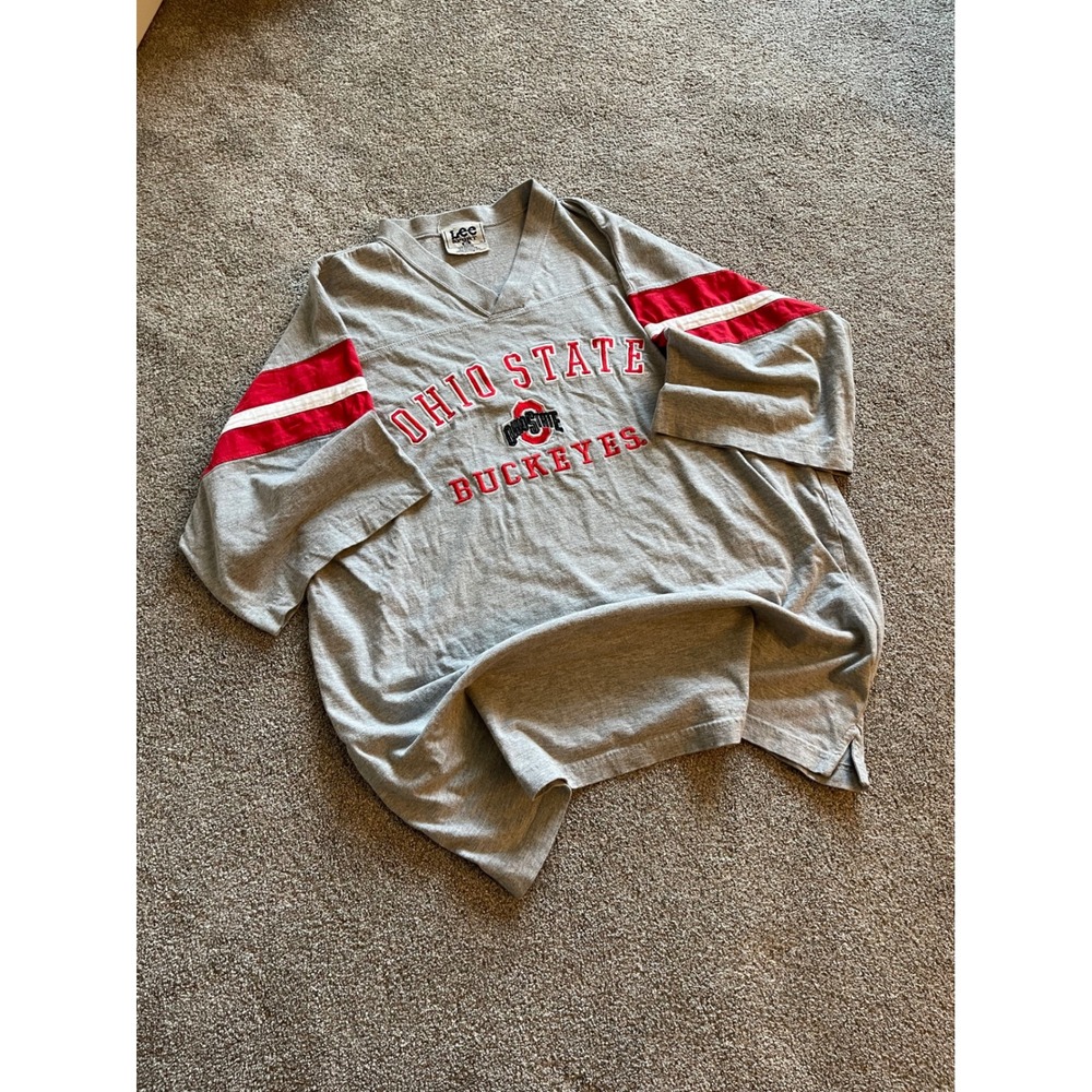 Mens Lee Sport Ohio State Buckeyes XL Gray Good V-Neck Jersey Tee